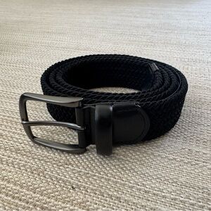 Perry Ellis Portfolio black stretch woven braided leather trim belt men’s size L